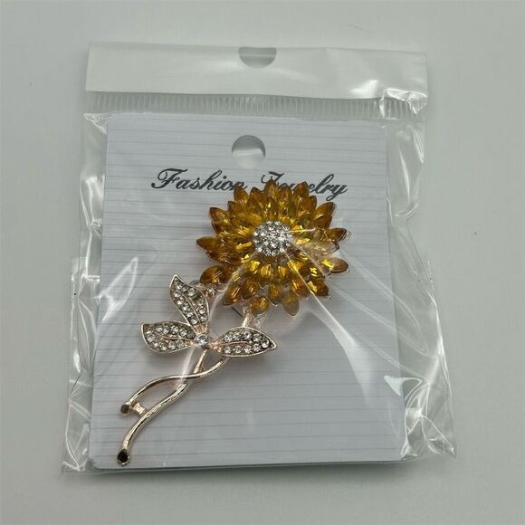 Beautiful Statement Sunflower Brooch Gold Tone with Rhinestones Vibrant Sunshine - Picture 5 of 7